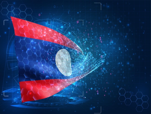 Laos vector bandera objeto 3D abstracto virtual de polígonos triangulares sobre un fondo azul