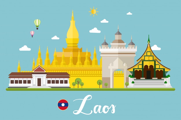 Laos viajes paisaje vector illustration