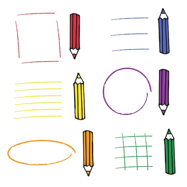 Lápices de colores doodle y diferentes marcos.