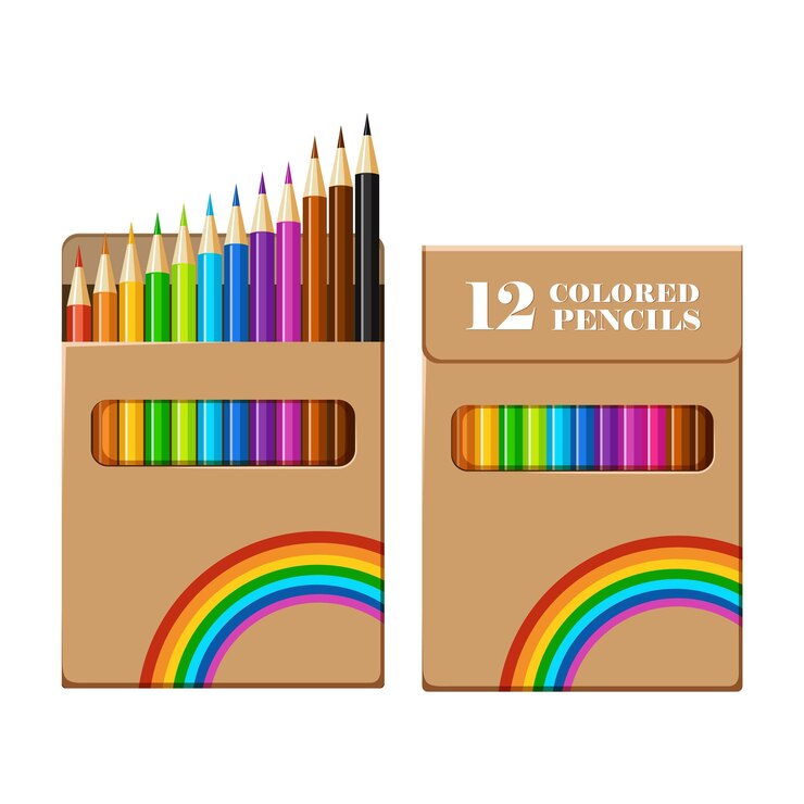 Vector lápices de colores estilo arco iris, caja de lápices de colores a escala ilustración vectorial sobre fondo blanco