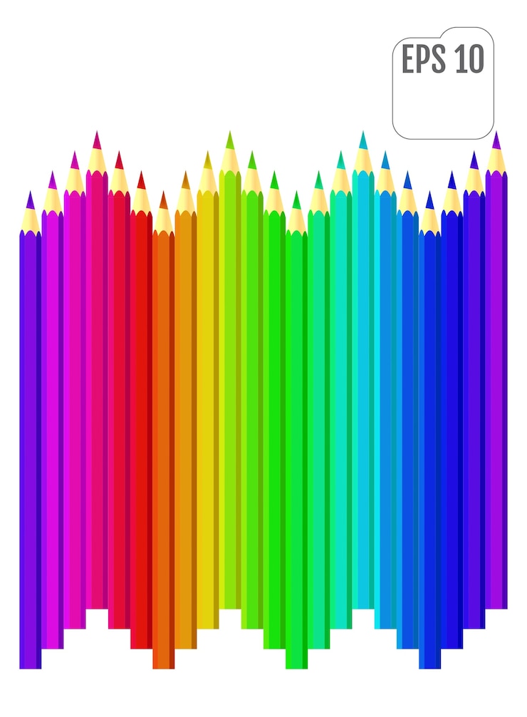 Vector lápices de colores estilo arco iris. lápices multicolores en estilo plano.