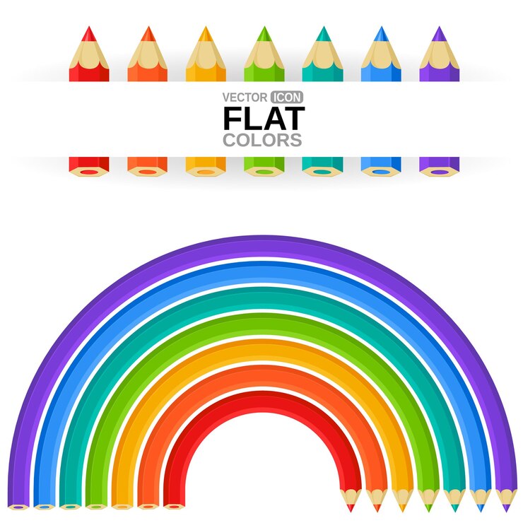 Vector lápices de colores con forma de arco iris y elementos.