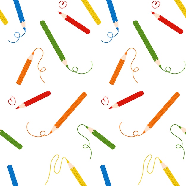 Lápices de colores con líneas de garabato ilustración vectorial de patrones sin fisuras