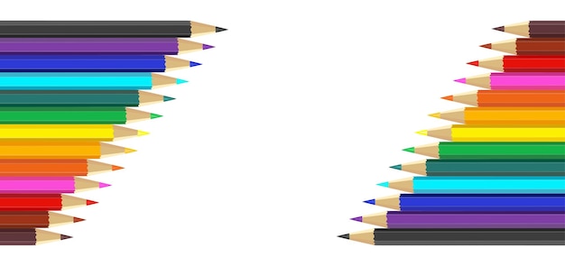 Lápices de colores de madera dispuestos a granel sobre un fondo blanco aislado Colores de dibujo multicolores