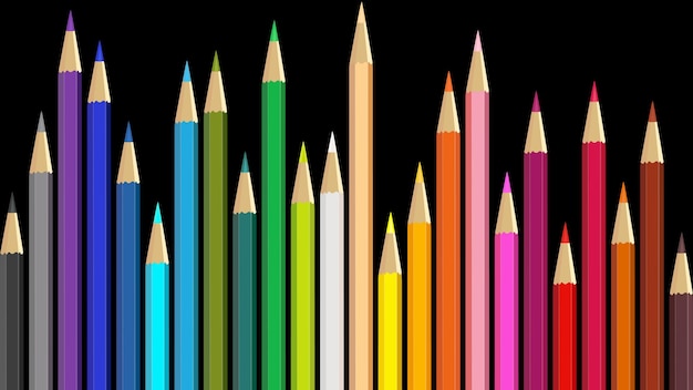 Lápices de colores de madera dispuestos a granel sobre un fondo blanco aislado Colores de dibujo multicolores