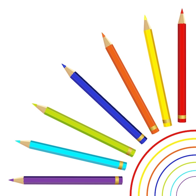 Lápices de colores de madera dispuestos a granel sobre un fondo blanco aislado dispuestos en círculo Dibujo