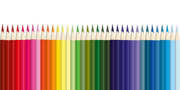 Vector lápices de colores muchos colores la vista desde arriba los lápices están dispuestos exactamente en una fila