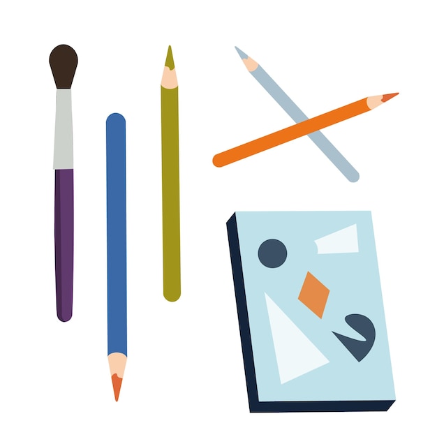 Vector lápices de colores y objetos aislados de cuaderno de bocetos para dibujar en vectores