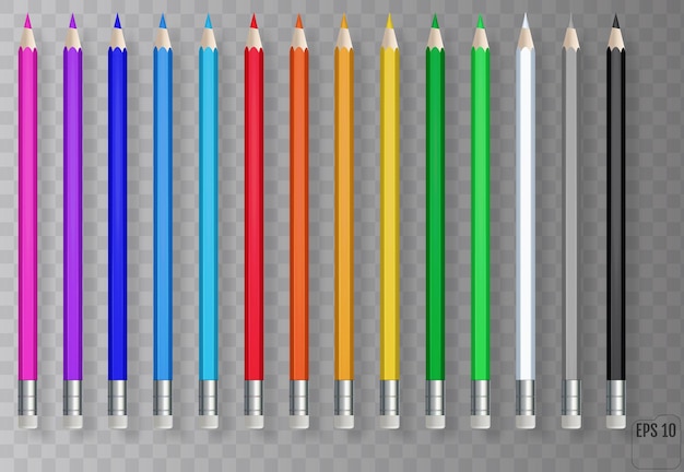 Lápices de colores realistas sobre fondo transparente