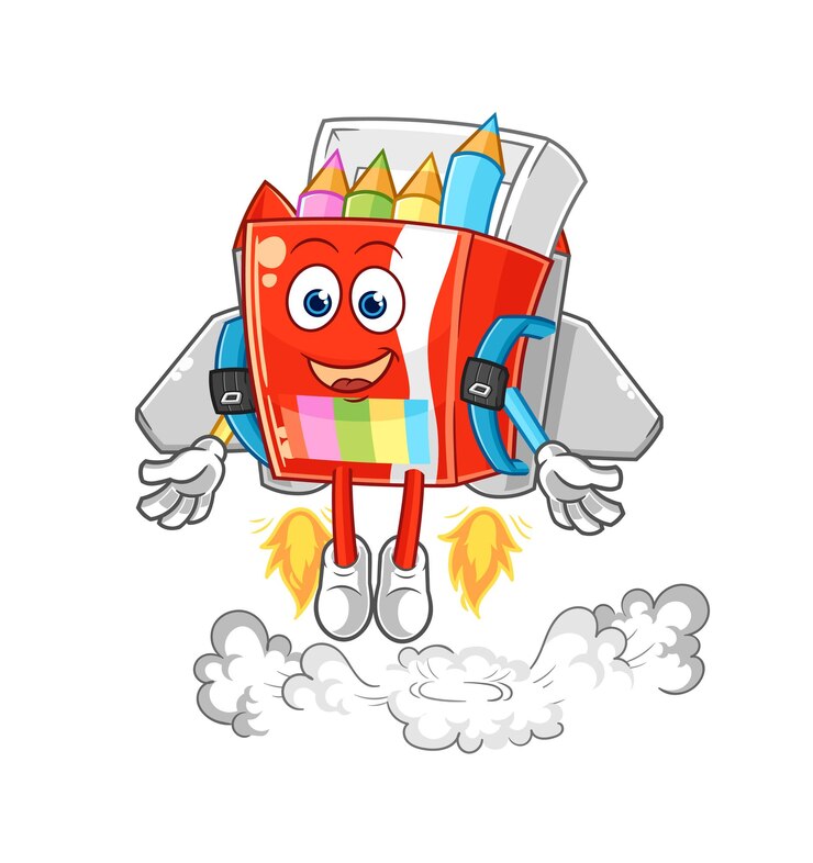 Vector lápices de colores con vector de dibujos animados de mascota jetpack