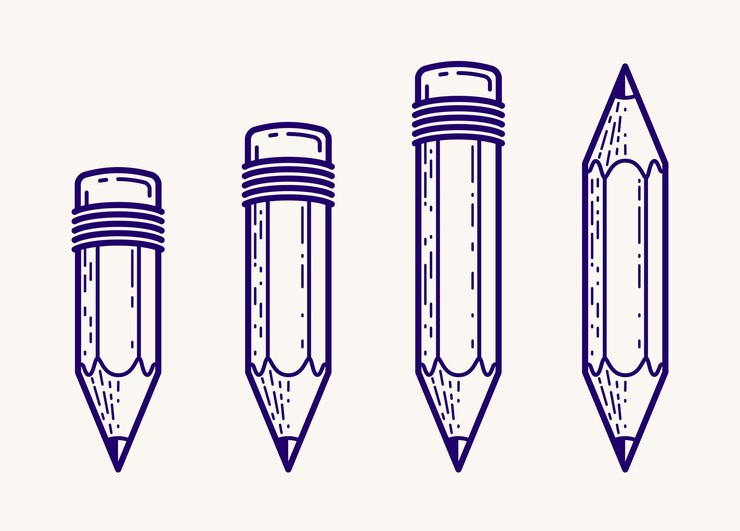Vector los lápices establecen logotipos o iconos de moda simples vectoriales para diseñador o estudio, diseño creativo, educación, conocimiento científico e investigación, estilo lineal.