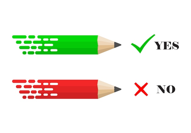 Lápices con marcas de verificación sí y no