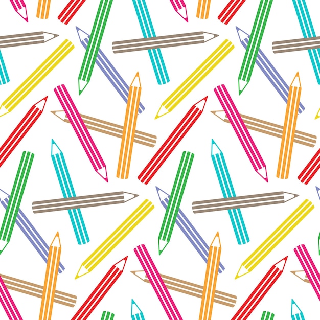 Vector lápices multicolores de patrones sin fisuras ilustración vectorial de artículos de papelería fondo escolar colorido diseño de impresión lindo para niños