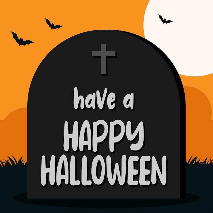 Vector una lápida con una cruz en ella y las palabras tienen un feliz halloween