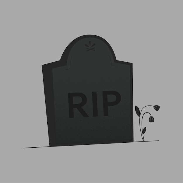 La lápida de Halloween con flores y la inscripción RIP