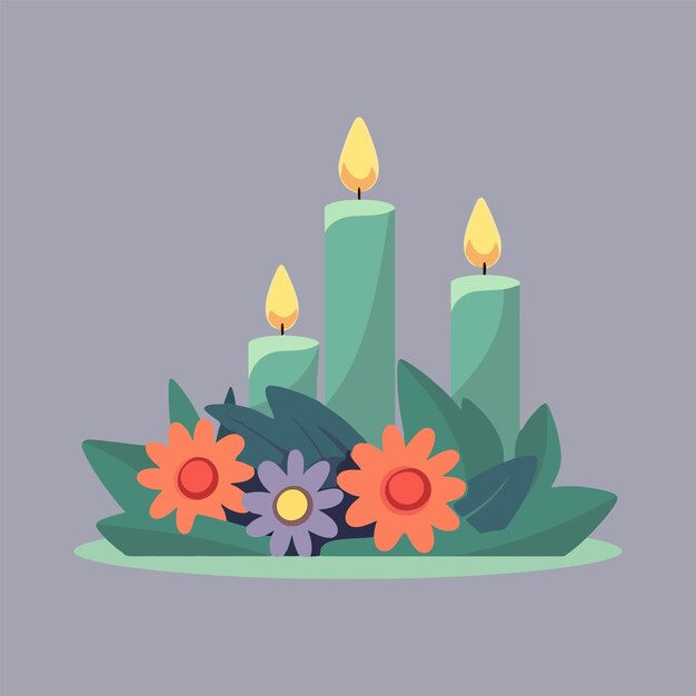 Vector lápida plana vectorial con flores y vela