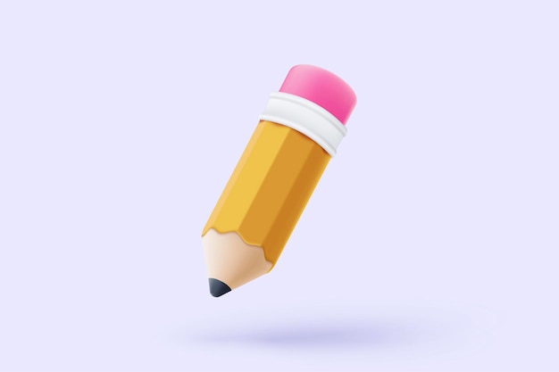 Lápiz 3D con borrador signos de icono para escribir papeleo en la tarea Colores dibujar y pintar para la educación de vuelta a la escuela y estudiar universidad o universidad Ilustración vectorial de icono de lápiz 3D