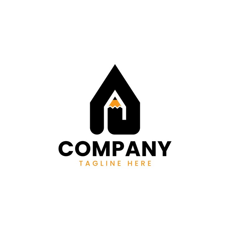 Lápiz con casa hogar simple vector de diseño de logotipo moderno
