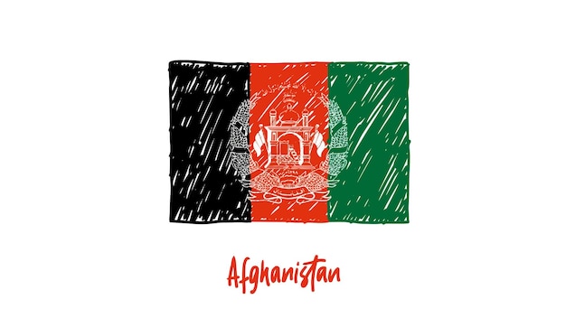 Lápiz de color de bandera de afganistán o vector de dibujo de marcador