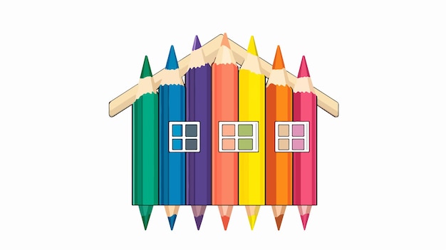 Lápiz de colores en forma de casa para la educación en el hogar Ilustración vectorial