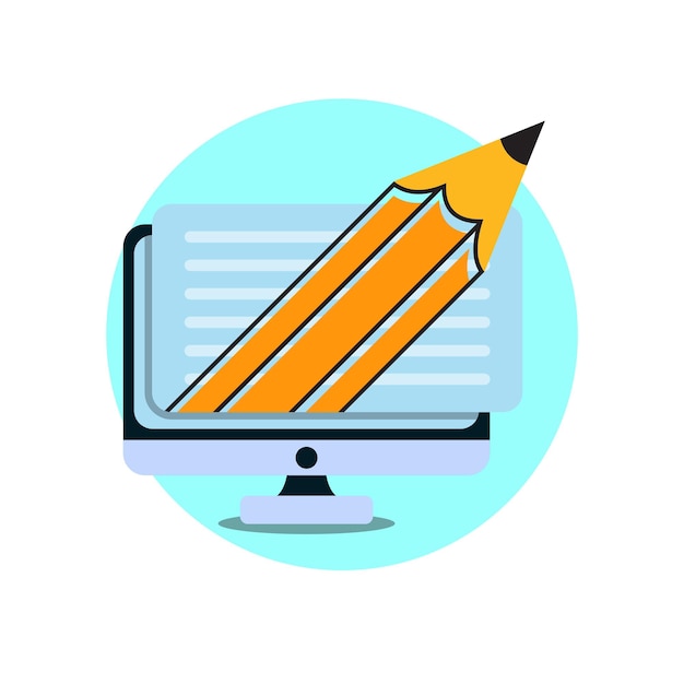 lápiz de computadora de plantilla de diseño plano de educación en línea