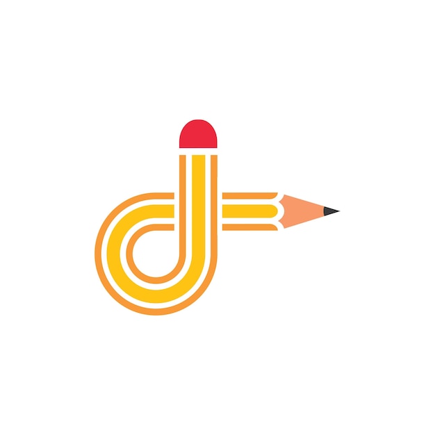 Lápiz d letra vector ilustración icono y logotipo de diseño educativo