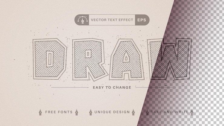 Vector lápiz dibujar efecto de texto editable, estilo de fuente
