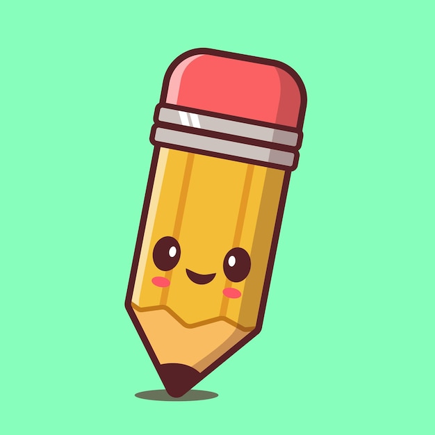 Lápiz de dibujos animados con una ilustración vectorial de cara feliz