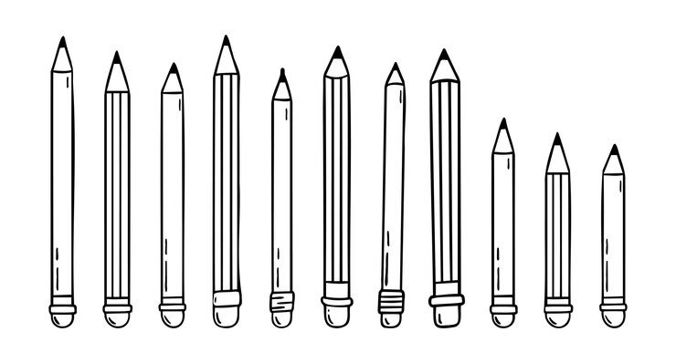 Vector lápiz con goma de borrar dibujado a mano línea de garabateo minimalismo escandinavo conjunto de iconos lápiz elemento único para