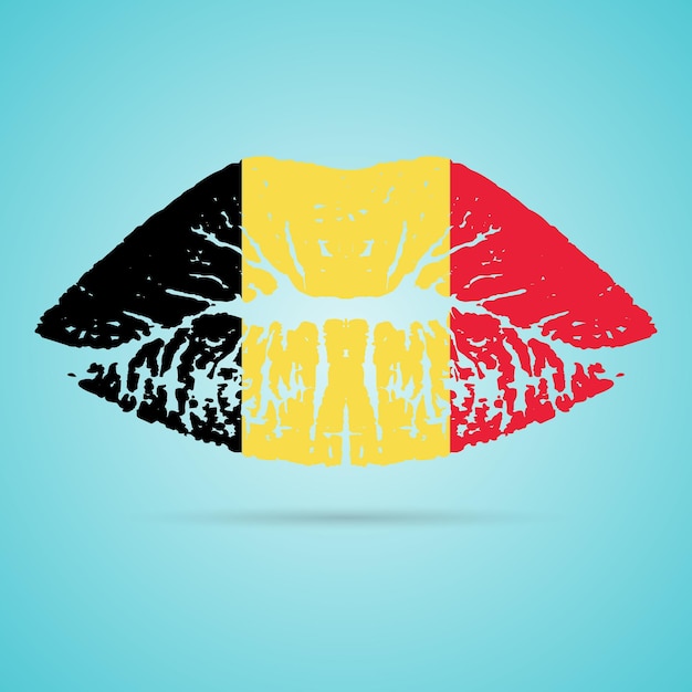 Lápiz labial de bandera de Bélgica en los labios aislado en una ilustración de vector de fondo blanco