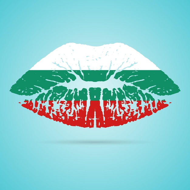 Lápiz labial de bandera de Bulgaria en los labios aislado en una ilustración de Vector de fondo blanco
