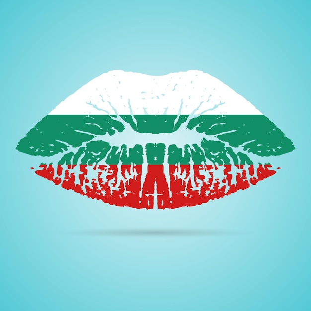 Lápiz labial de bandera de Bulgaria en los labios aislado en una ilustración de Vector de fondo blanco