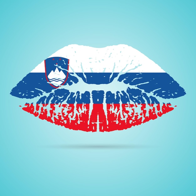 Lápiz labial de bandera de Eslovenia en los labios aislado en una ilustración de Vector de fondo blanco