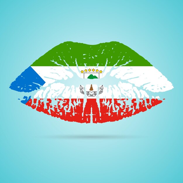 Lápiz labial de bandera de Guinea Ecuatorial en los labios aislado en una ilustración de vector de fondo blanco