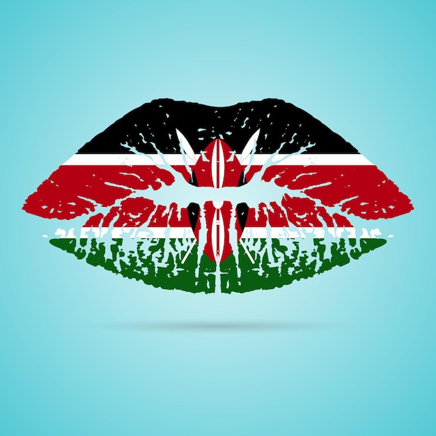 Lápiz labial de bandera de Kenia en los labios aislado en una ilustración de vector de fondo blanco