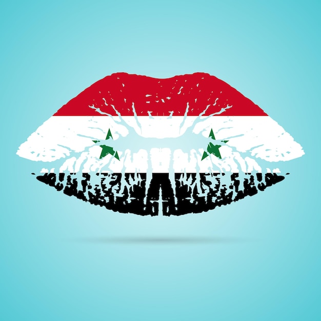 Lápiz labial de bandera de siria en los labios aislado en una ilustración de vector de fondo blanco