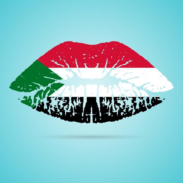 Lápiz labial de bandera de Sudán en los labios aislado en una ilustración de vector de fondo blanco