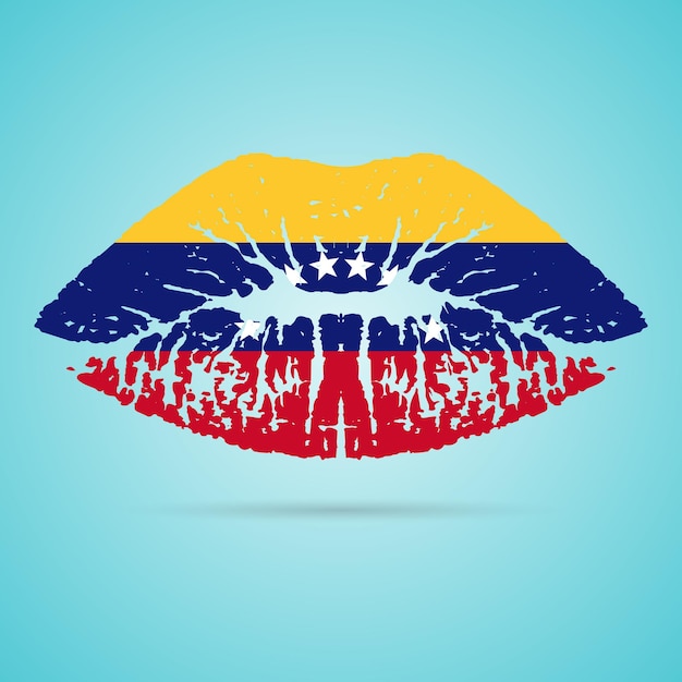 Vector lápiz labial de bandera de venezuela en los labios aislado en una ilustración de vector de fondo blanco