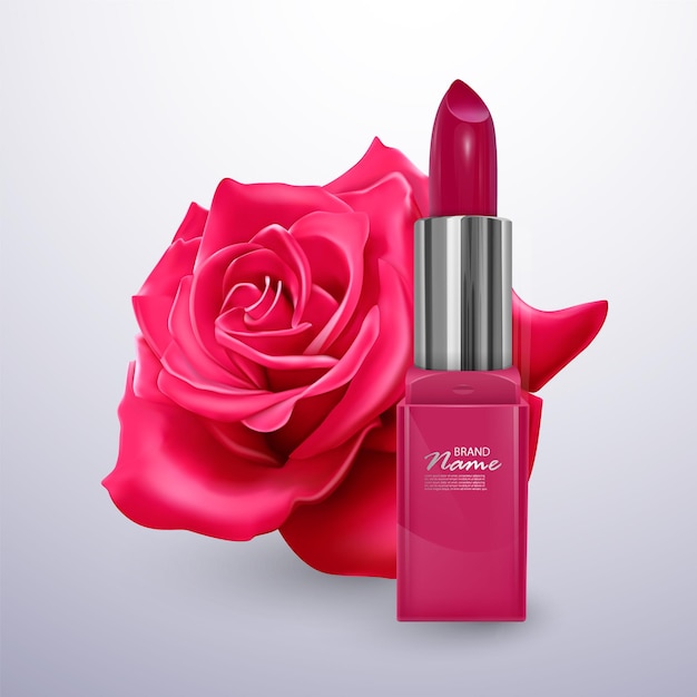 Lápiz labial en color rosa brillante en estilo realista.