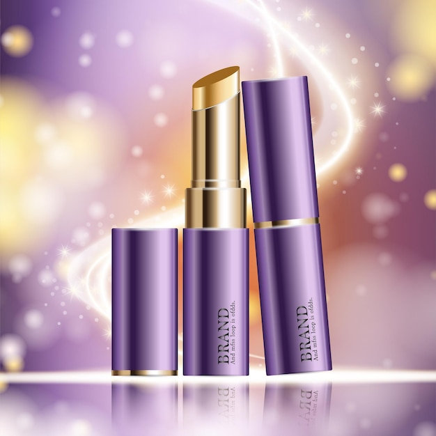 Lápiz labial facial hidratante para venta anual o venta en festivales botella de máscara de lápiz labial morado y dorado