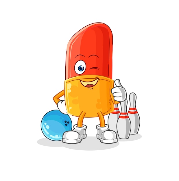 Lápiz labial jugar bolos ilustración vector de caracteres