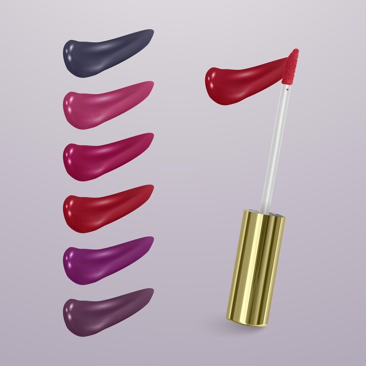 Vector lápiz labial realista con colección de trazos de lápices labiales de varios colores aislados