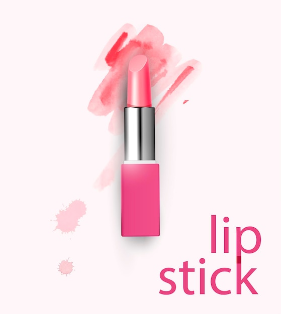 Lápiz labial rosa con un hermoso fondo de acuarela fondo de belleza y cosmética vector