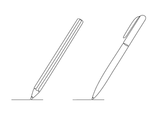 Lápiz y lápiz escribir un dibujo de línea continua escritura estudio educación documento de negocios
