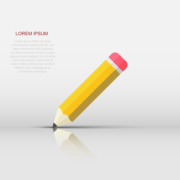 Lápiz de madera amarillo realista con icono de borrador de goma en estilo plano Ilustración de vector de resaltador sobre fondo blanco aislado Concepto de negocio de lápiz