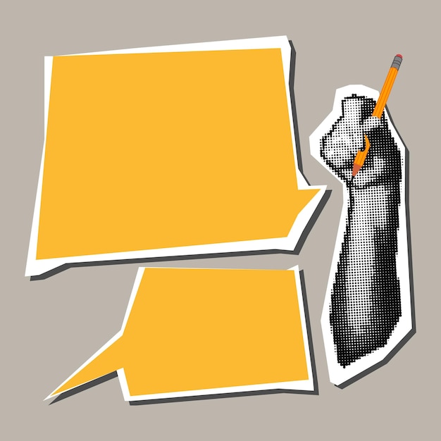 Lápiz en la mano en el estilo pop art grunge mano vectorial con lápiz y nube para letras pop art