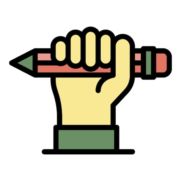 Vector lápiz en mano icono contorno lápiz en mano vector icono color plano aislado