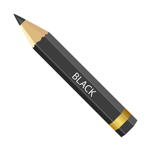 Lápiz negro corto y grueso aislado sobre fondo blanco lápiz de color realista
