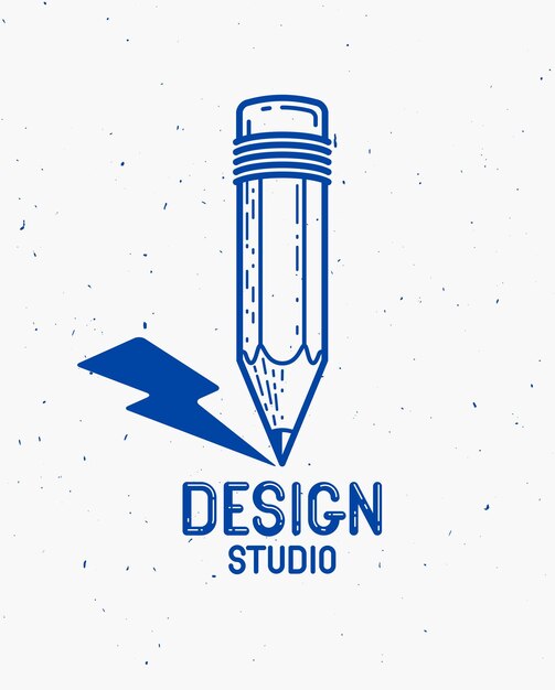 Lápiz con relámpago vector logotipo o icono de moda simple para diseñador o estudio, energía creativa, diseño brillante, estilo lineal.