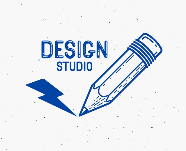 Lápiz con relámpago vector logotipo o icono de moda simple para diseñador o estudio, energía creativa, diseño brillante, estilo lineal.